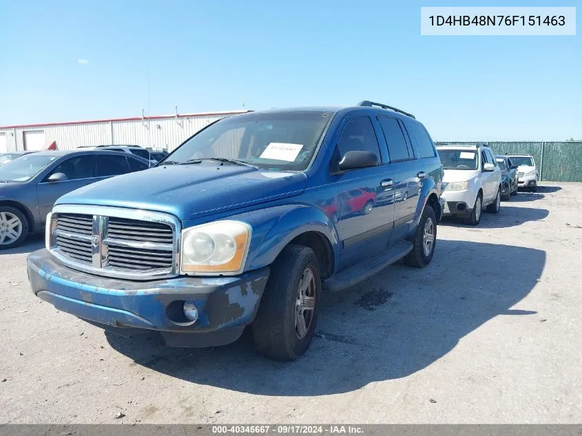 2006 Dodge Durango Slt VIN: 1D4HB48N76F151463 Lot: 40345667