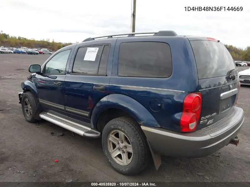 2006 Dodge Durango Slt VIN: 1D4HB48N36F144669 Lot: 40535920