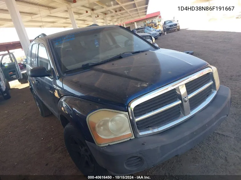 2006 Dodge Durango Sxt VIN: 1D4HD38N86F191667 Lot: 40616450