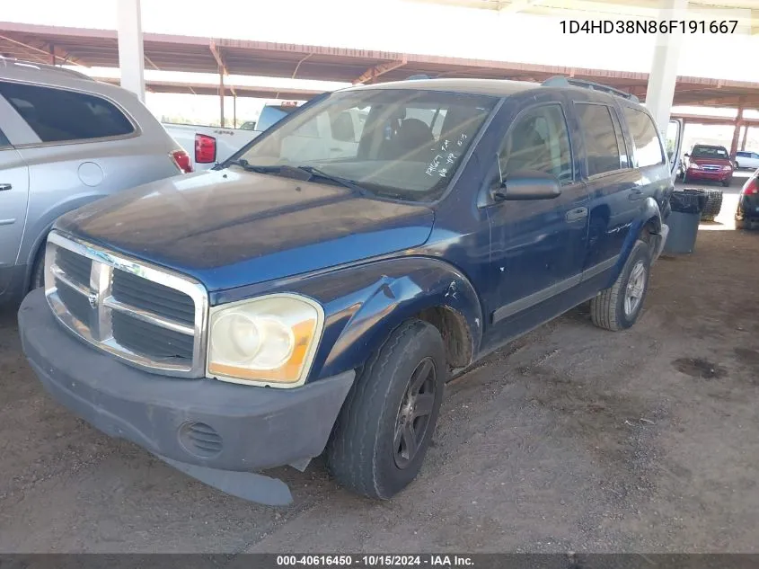 2006 Dodge Durango Sxt VIN: 1D4HD38N86F191667 Lot: 40616450