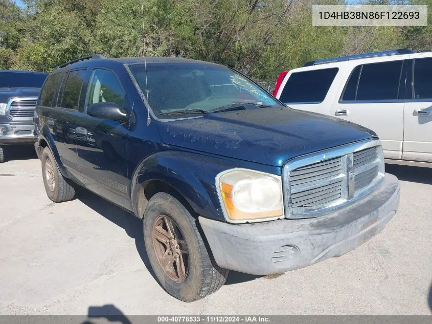 2006 Dodge Durango Sxt VIN: 1D4HB38N86F122693 Lot: 40778533