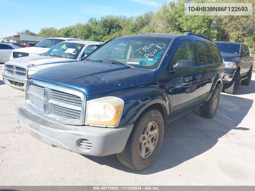 2006 Dodge Durango Sxt VIN: 1D4HB38N86F122693 Lot: 40778533