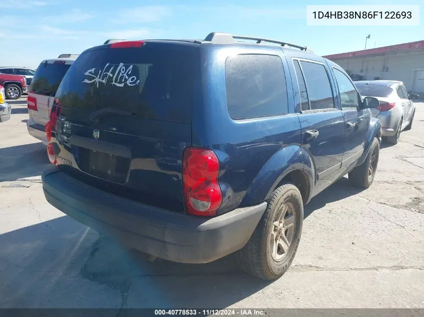 2006 Dodge Durango Sxt VIN: 1D4HB38N86F122693 Lot: 40778533