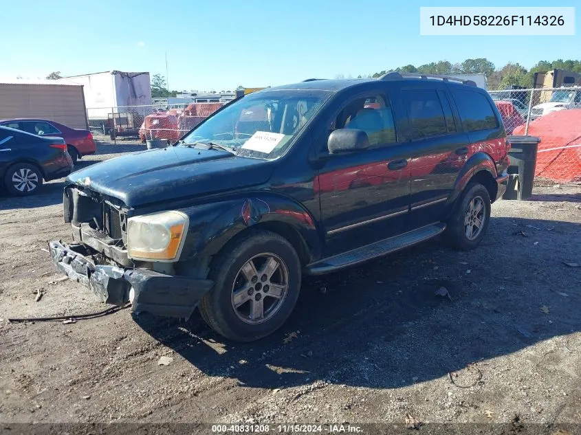 2006 Dodge Durango Limited VIN: 1D4HD58226F114326 Lot: 40831208