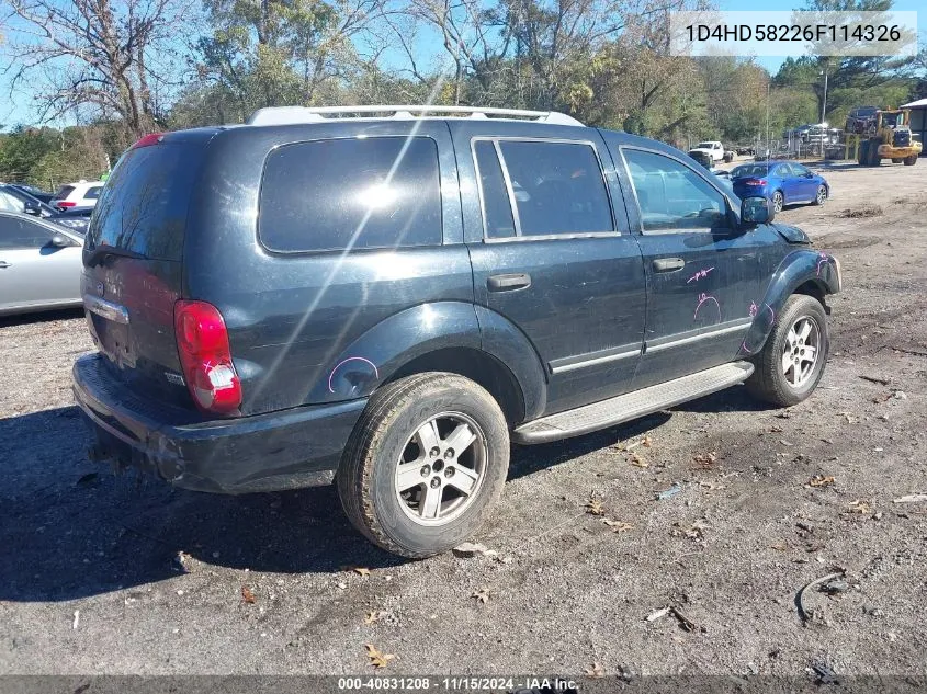 2006 Dodge Durango Limited VIN: 1D4HD58226F114326 Lot: 40831208