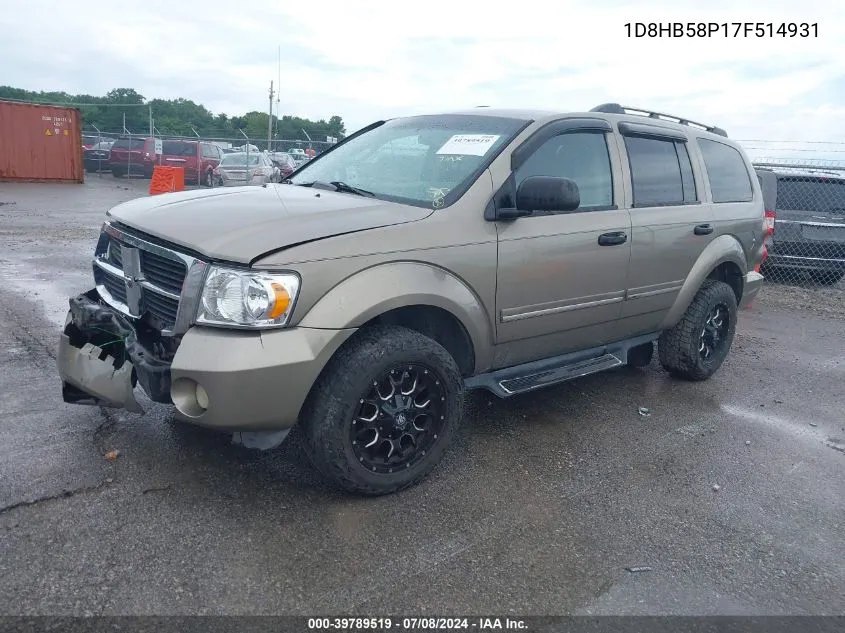 2007 Dodge Durango Limited VIN: 1D8HB58P17F514931 Lot: 39789519