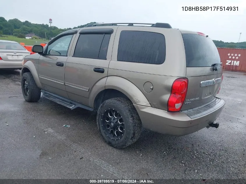 1D8HB58P17F514931 2007 Dodge Durango Limited