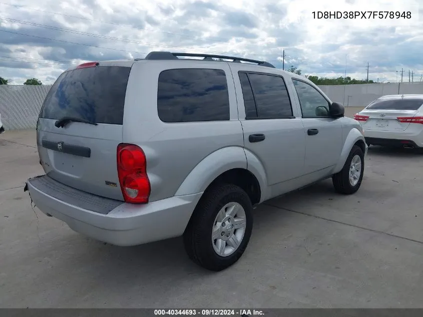 2007 Dodge Durango Sxt VIN: 1D8HD38PX7F578948 Lot: 40344693