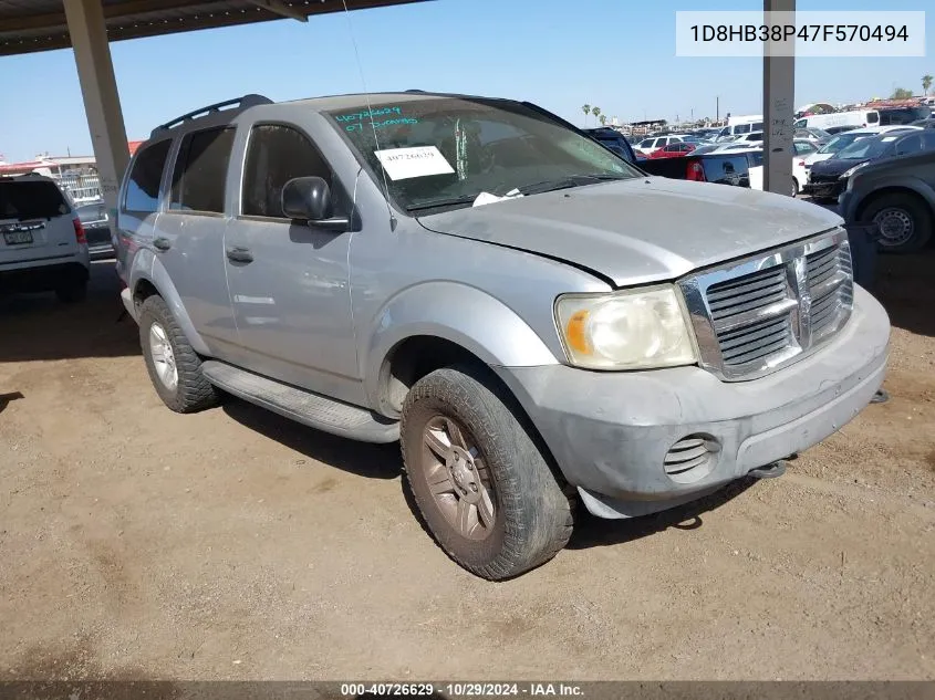 2007 Dodge Durango Sxt VIN: 1D8HB38P47F570494 Lot: 40726629