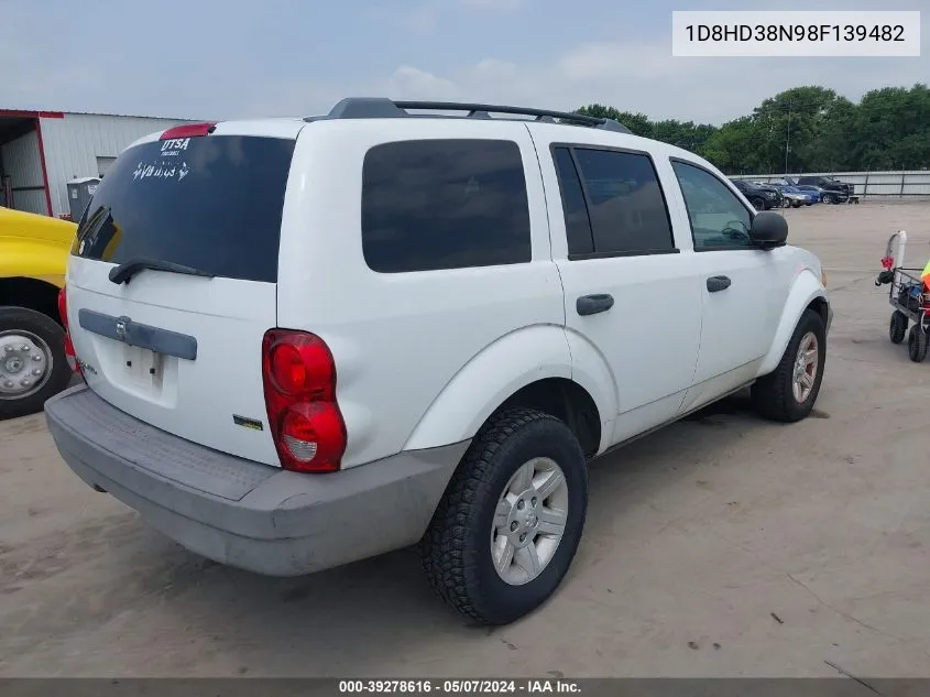 2008 Dodge Durango Sxt VIN: 1D8HD38N98F139482 Lot: 39278616