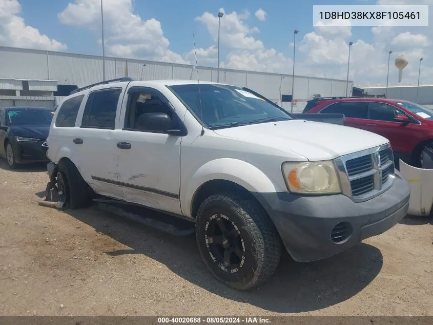 2008 Dodge Durango Sxt VIN: 1D8HD38KX8F105461 Lot: 40020688