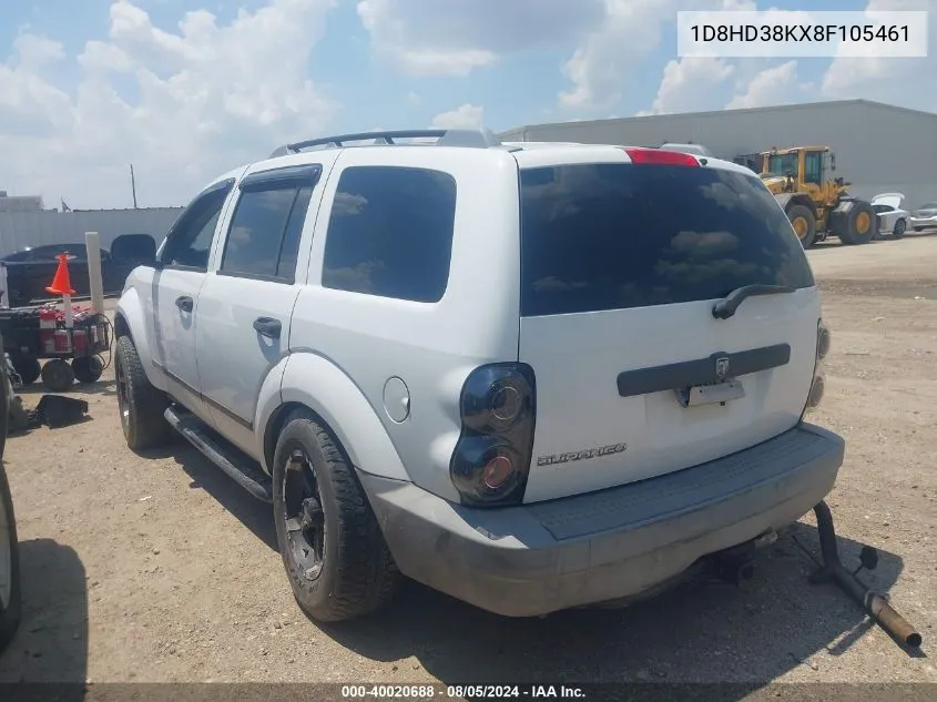 2008 Dodge Durango Sxt VIN: 1D8HD38KX8F105461 Lot: 40020688