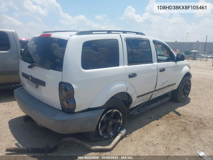 2008 Dodge Durango Sxt VIN: 1D8HD38KX8F105461 Lot: 40020688