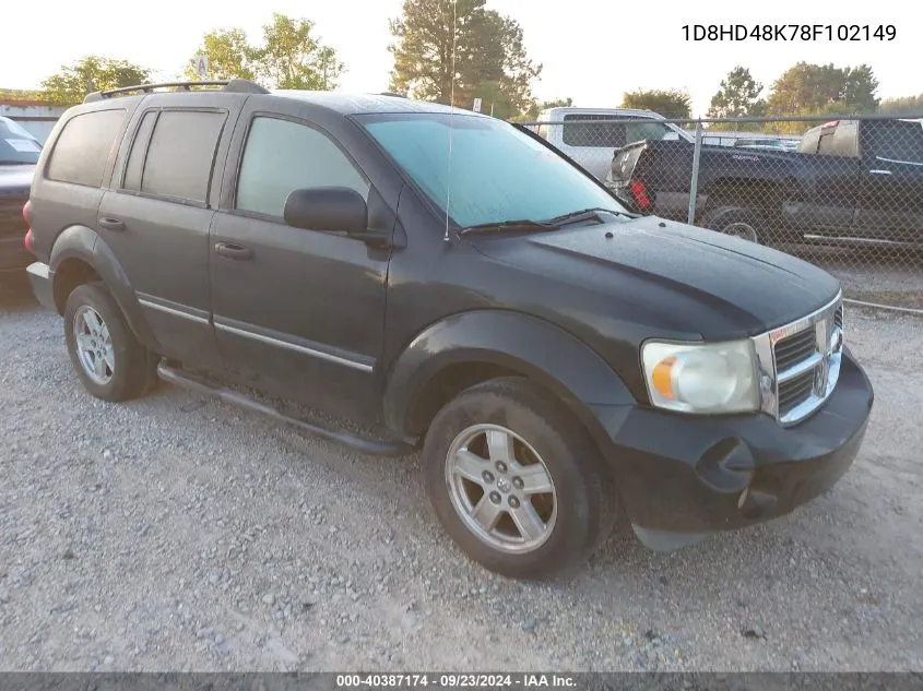 2008 Dodge Durango Slt VIN: 1D8HD48K78F102149 Lot: 40387174