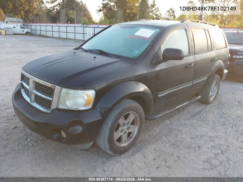 2008 Dodge Durango Slt VIN: 1D8HD48K78F102149 Lot: 40387174