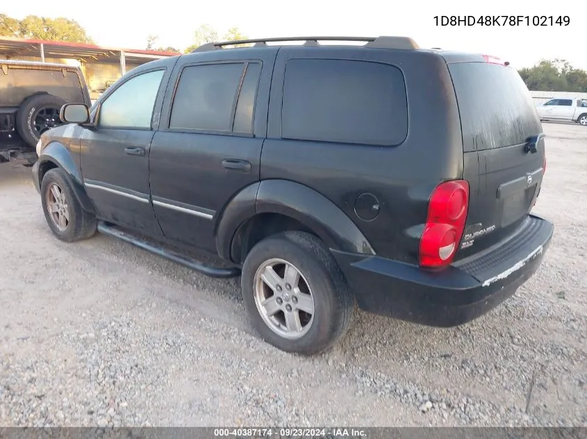 2008 Dodge Durango Slt VIN: 1D8HD48K78F102149 Lot: 40387174