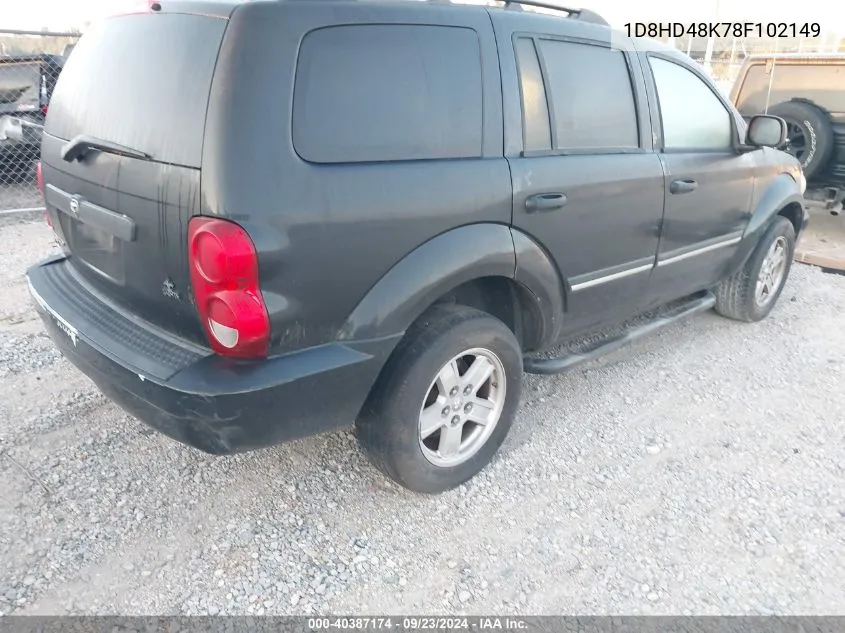 2008 Dodge Durango Slt VIN: 1D8HD48K78F102149 Lot: 40387174