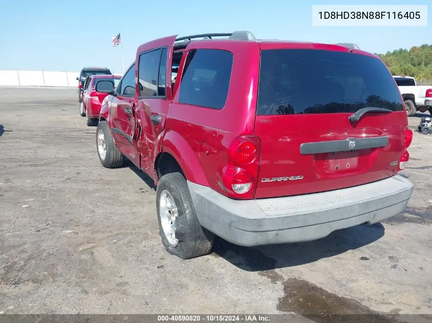 2008 Dodge Durango Sxt VIN: 1D8HD38N88F116405 Lot: 40590820