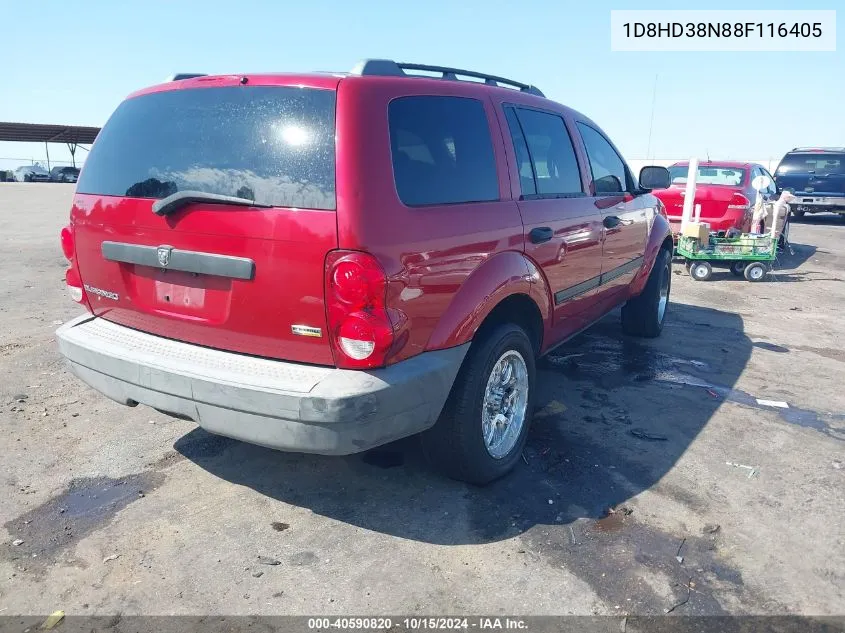 2008 Dodge Durango Sxt VIN: 1D8HD38N88F116405 Lot: 40590820