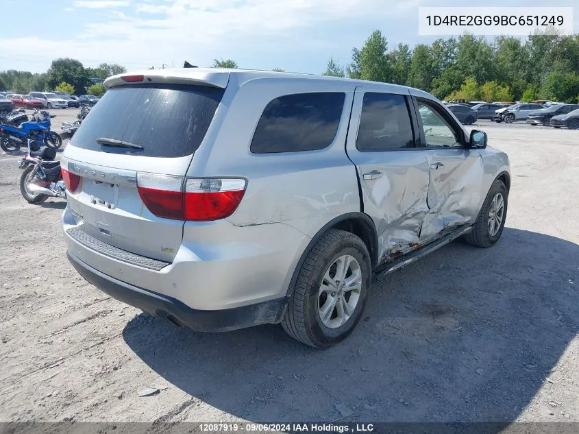 2011 Dodge Durango Sxt VIN: 1D4RE2GG9BC651249 Lot: 12087919