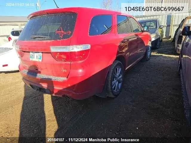 2011 Dodge Durango R/T VIN: 1D4SE6GT6BC699667 Lot: 20184107