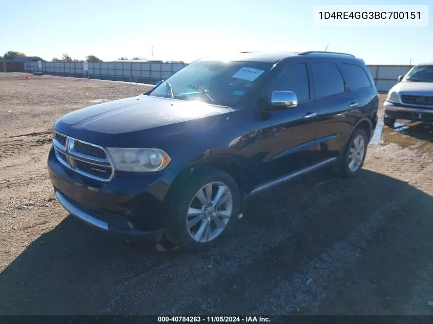 2011 Dodge Durango Crew VIN: 1D4RE4GG3BC700151 Lot: 40784263