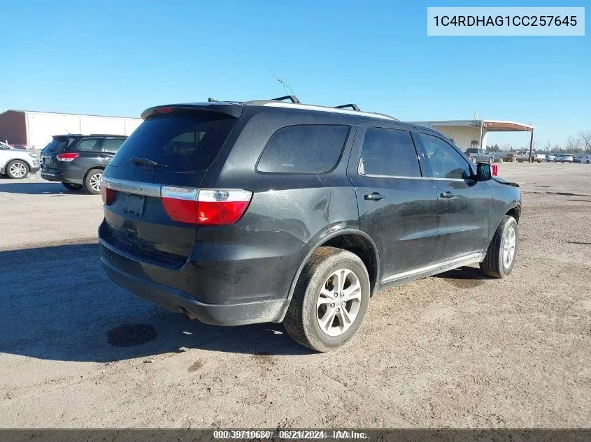 2012 Dodge Durango Sxt VIN: 1C4RDHAG1CC257645 Lot: 39710680