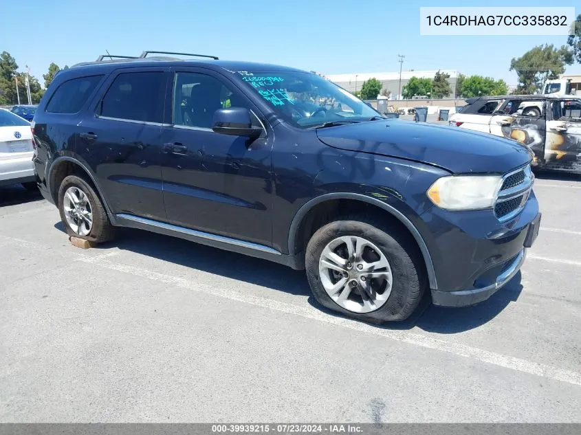 2012 Dodge Durango Sxt VIN: 1C4RDHAG7CC335832 Lot: 39939215