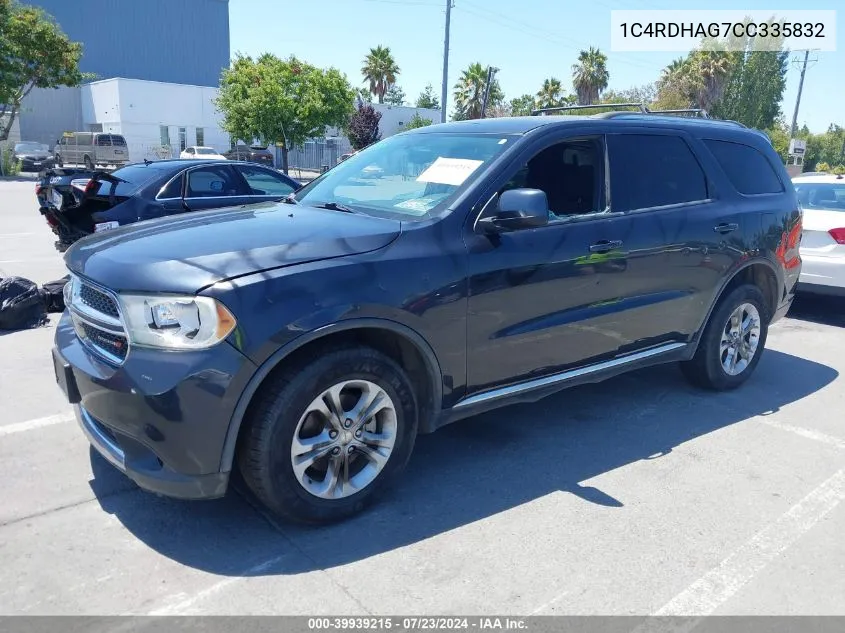 2012 Dodge Durango Sxt VIN: 1C4RDHAG7CC335832 Lot: 39939215