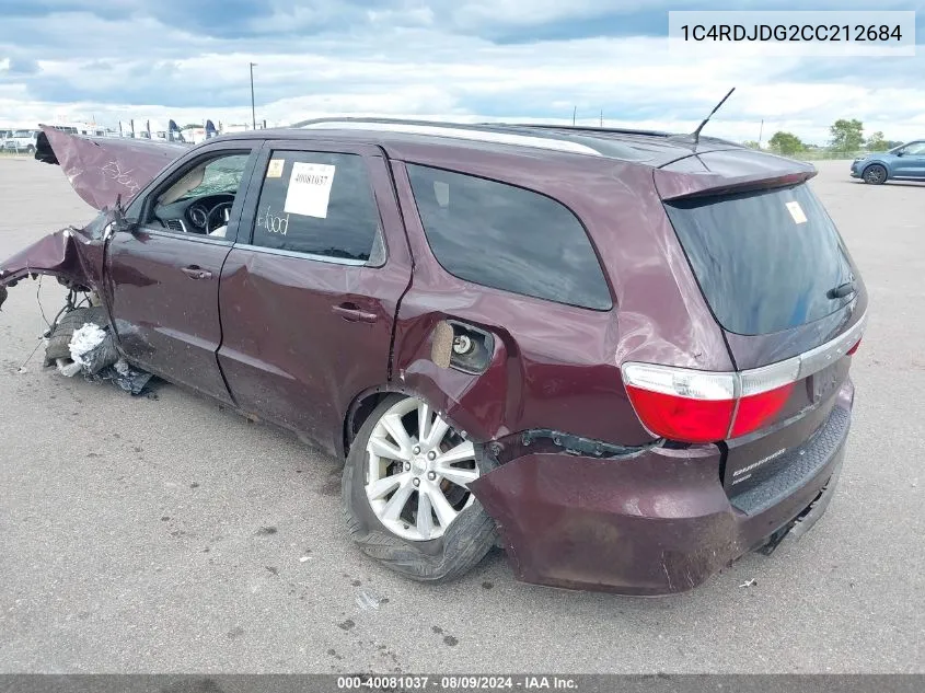 2012 Dodge Durango Crew VIN: 1C4RDJDG2CC212684 Lot: 40081037