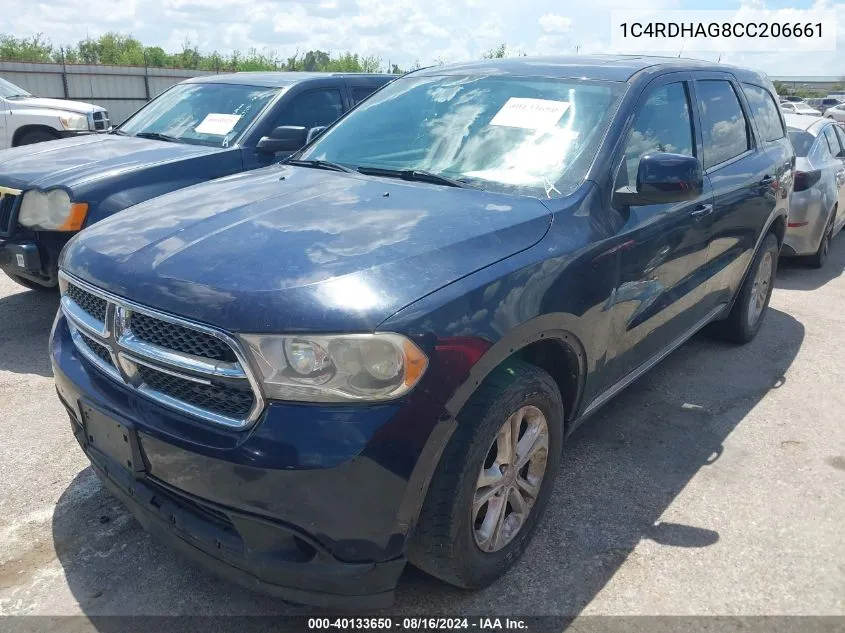 2012 Dodge Durango Sxt VIN: 1C4RDHAG8CC206661 Lot: 40133650