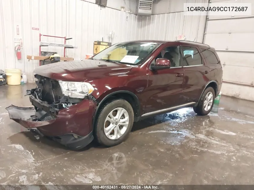 2012 Dodge Durango Sxt VIN: 1C4RDJAG9CC172687 Lot: 40152431