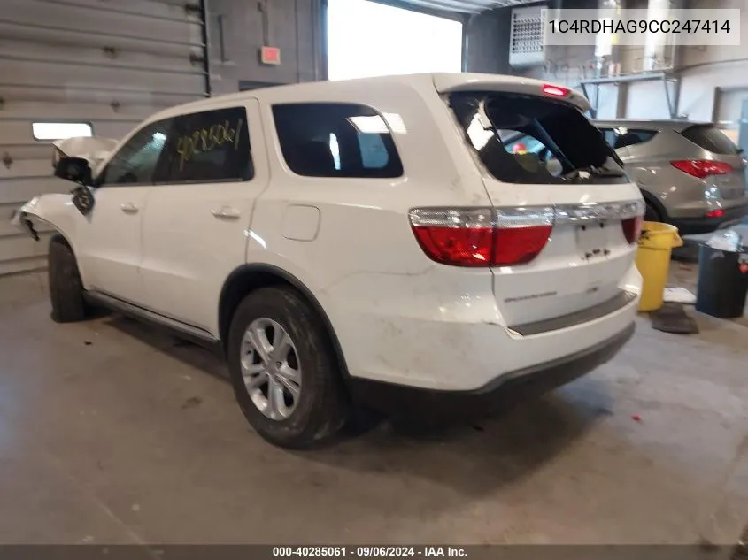 2012 Dodge Durango Sxt VIN: 1C4RDHAG9CC247414 Lot: 40285061