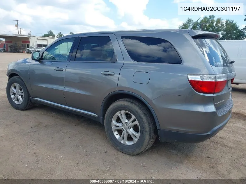 2012 Dodge Durango Sxt VIN: 1C4RDHAG2CC301197 Lot: 40368087