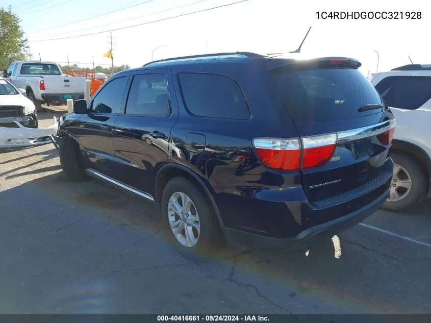 2012 Dodge Durango Crew VIN: 1C4RDHDGOCC321928 Lot: 40416661