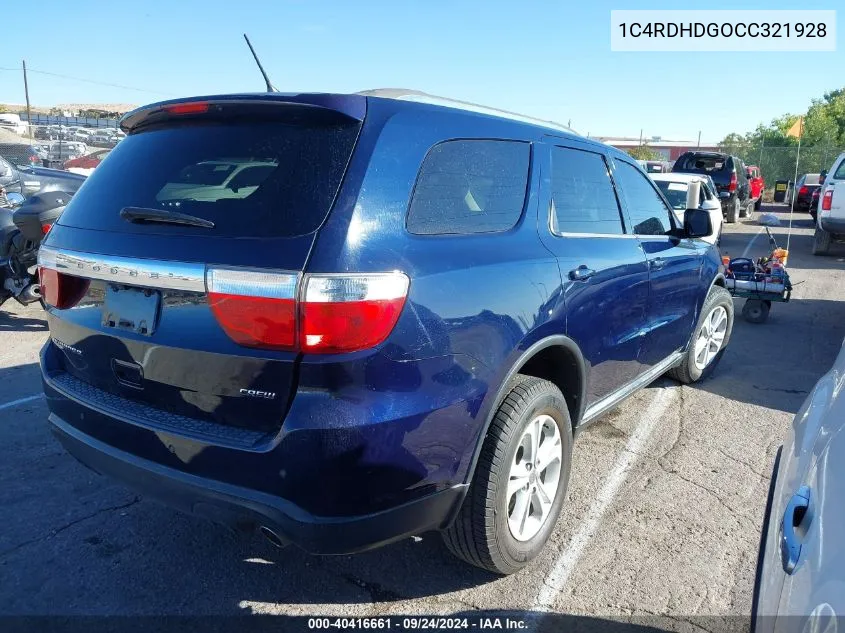 2012 Dodge Durango Crew VIN: 1C4RDHDGOCC321928 Lot: 40416661