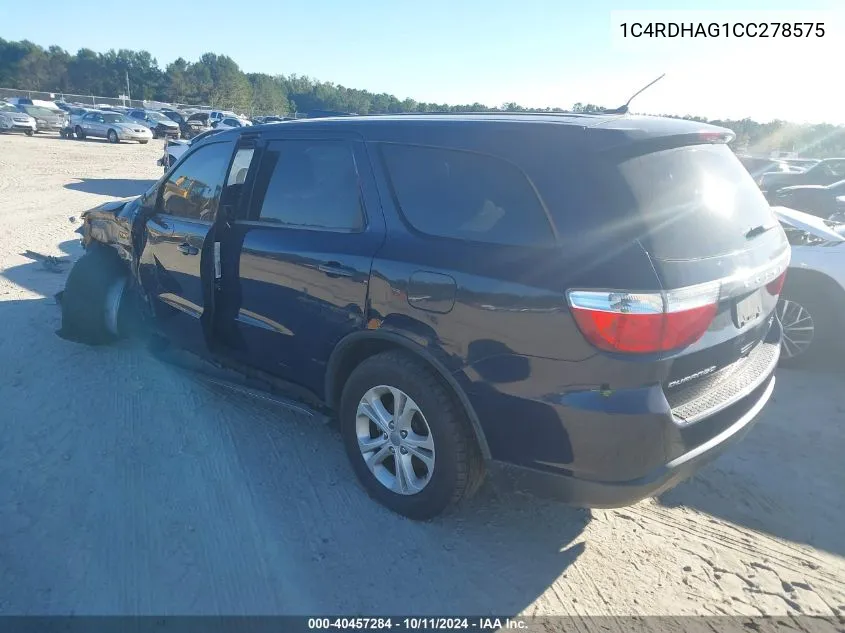 2012 Dodge Durango Sxt VIN: 1C4RDHAG1CC278575 Lot: 40457284