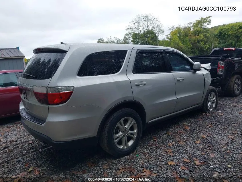 2012 Dodge Durango Sxt VIN: 1C4RDJAG0CC100793 Lot: 40483828