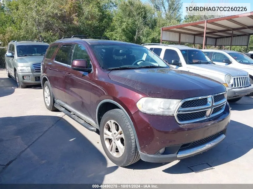 2012 Dodge Durango Sxt VIN: 1C4RDHAG7CC260226 Lot: 40490275