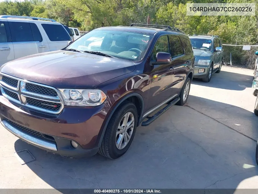 2012 Dodge Durango Sxt VIN: 1C4RDHAG7CC260226 Lot: 40490275