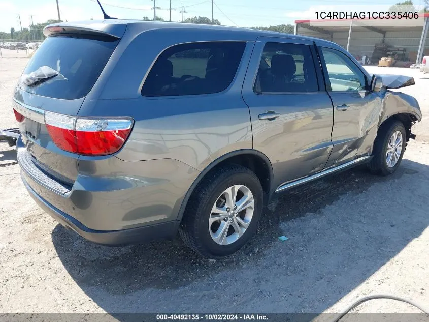 2012 Dodge Durango Sxt VIN: 1C4RDHAG1CC335406 Lot: 40492135