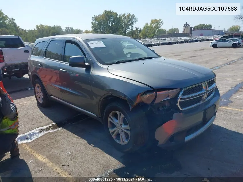 2012 Dodge Durango Sxt VIN: 1C4RDJAG5CC107688 Lot: 40551225