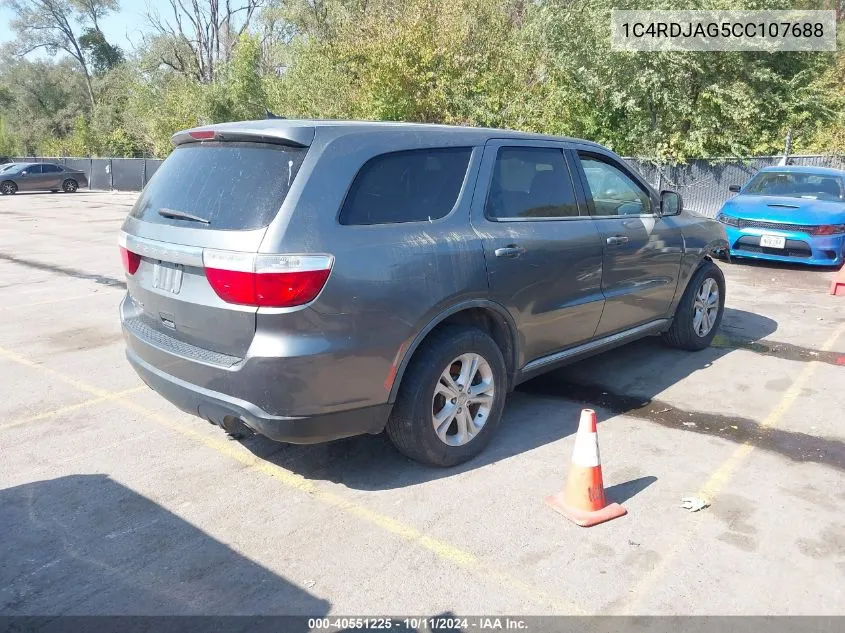 2012 Dodge Durango Sxt VIN: 1C4RDJAG5CC107688 Lot: 40551225