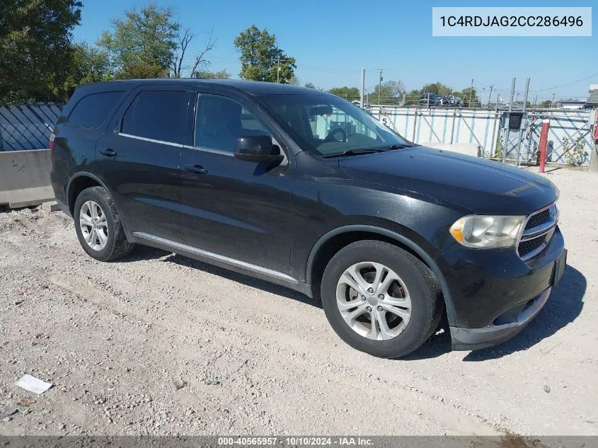 2012 Dodge Durango Sxt VIN: 1C4RDJAG2CC286496 Lot: 40565957