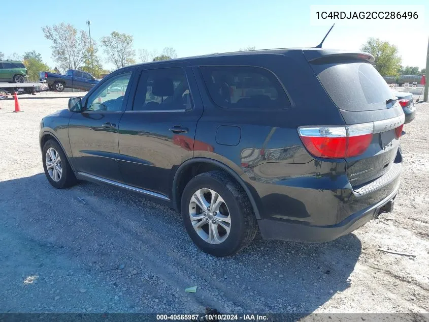 2012 Dodge Durango Sxt VIN: 1C4RDJAG2CC286496 Lot: 40565957