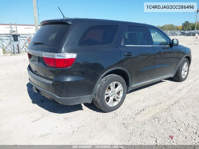 2012 Dodge Durango Sxt VIN: 1C4RDJAG2CC286496 Lot: 40565957