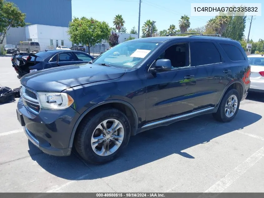 2012 Dodge Durango Sxt VIN: 1C4RDHAG7CC335832 Lot: 40580515