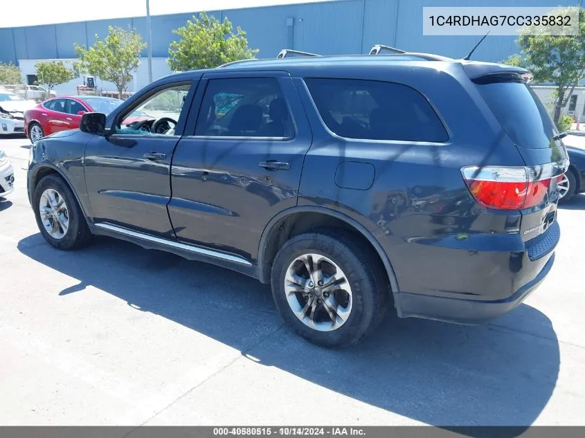 2012 Dodge Durango Sxt VIN: 1C4RDHAG7CC335832 Lot: 40580515