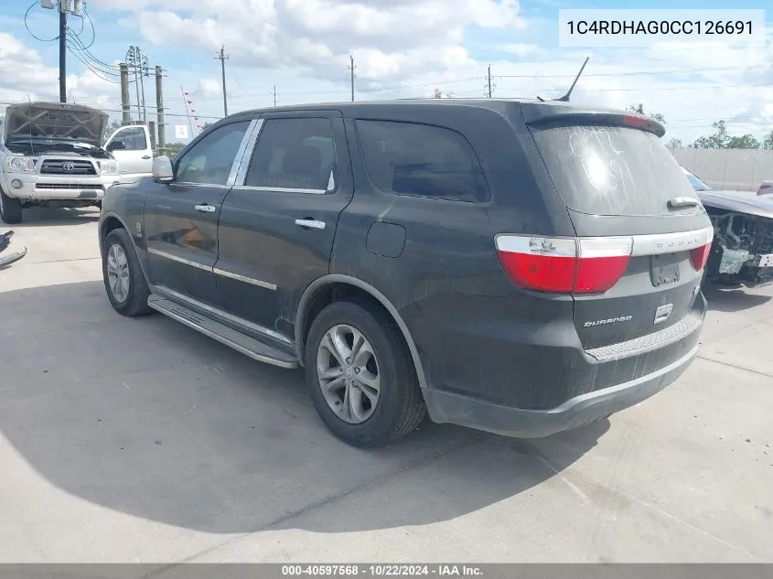 2012 Dodge Durango Sxt VIN: 1C4RDHAG0CC126691 Lot: 40597568