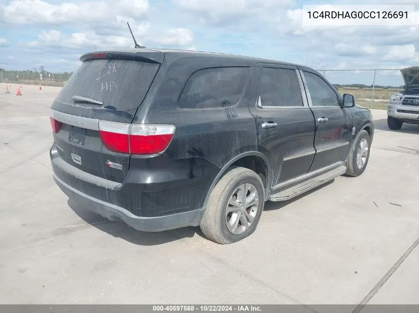 2012 Dodge Durango Sxt VIN: 1C4RDHAG0CC126691 Lot: 40597568